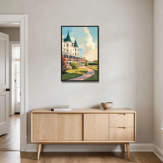 Mackinac Island Grand Hotel View - Black Framed Canvas Wall Art - Coffee Table - 24x36