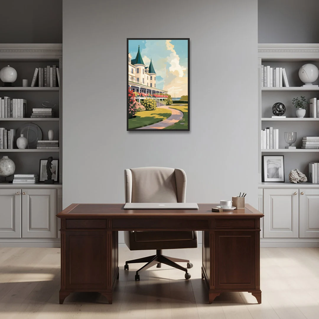 Mackinac Island Grand Hotel View - Black Framed Canvas Wall Art - Office - 24x36