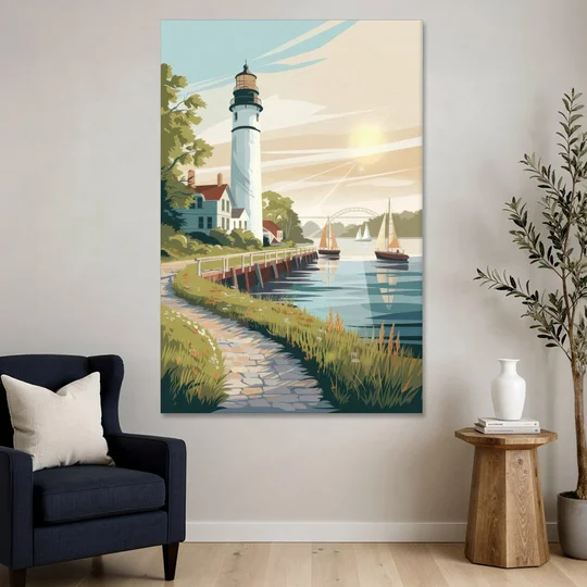 Mackinac Island Historic Lighthouse - Canvas Wall Art - Sofa - 40x60