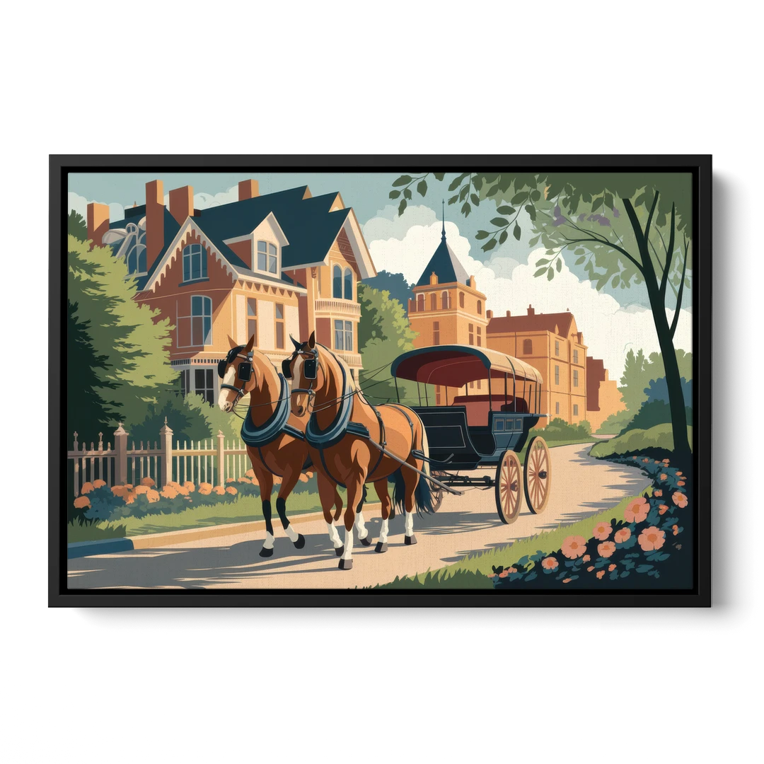 Mackinac Island Horse Carriage Ride - Black Framed Canvas Wall Art - Front