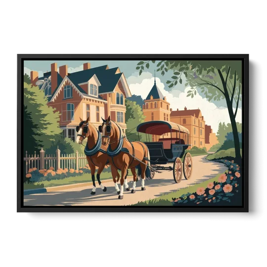 Mackinac Island Horse Carriage Ride - Black Framed Canvas Wall Art - Front