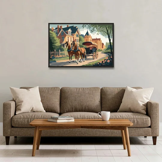 Mackinac Island Horse Carriage Ride - Black Framed Canvas Wall Art - Sofa - 36x24