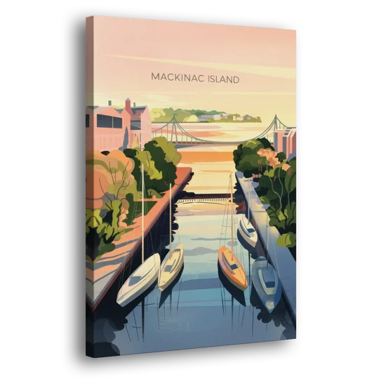 Mackinac Island Sunrise Harbor - Canvas Wall Art - Side
