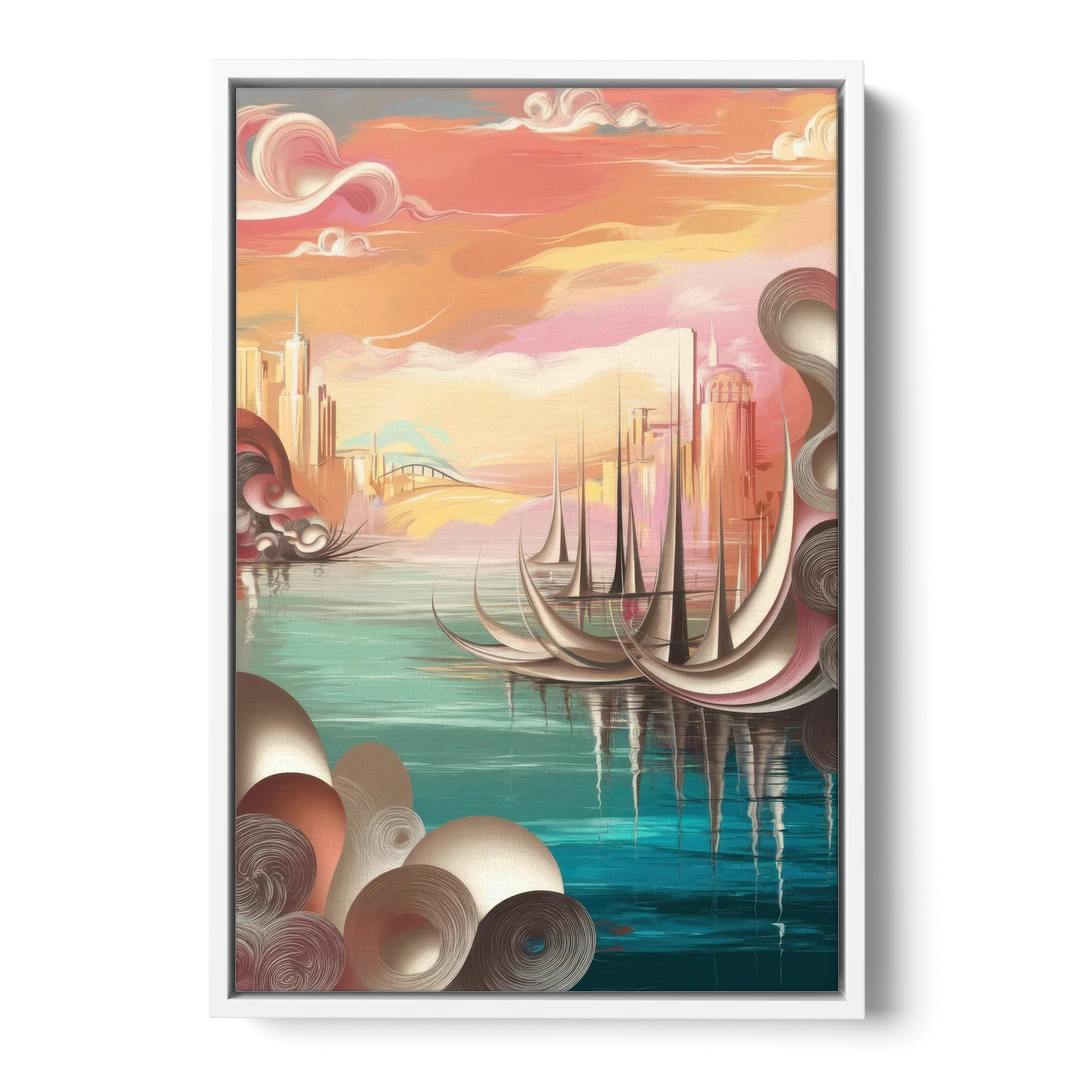 Mackinac Island Waterfront Serenity - White Framed Canvas Wall Art - Front