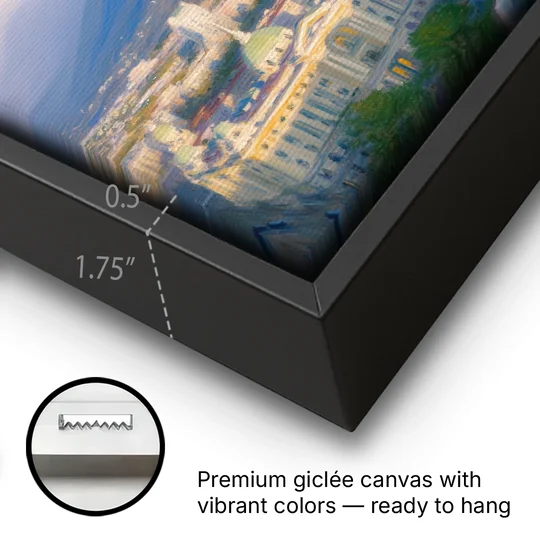 Macroplaza Skyline - Black Framed Canvas Wall Art - Gallery Wrap Corner