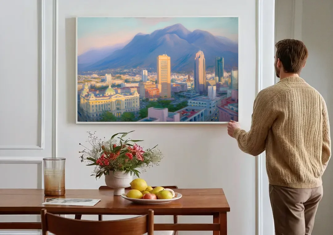 Macroplaza Skyline canvas wall art above a dining table