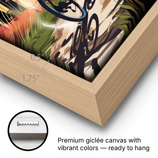 Madison Bike Trails Adventure - Oak Framed Canvas Wall Art - Gallery Wrap Corner