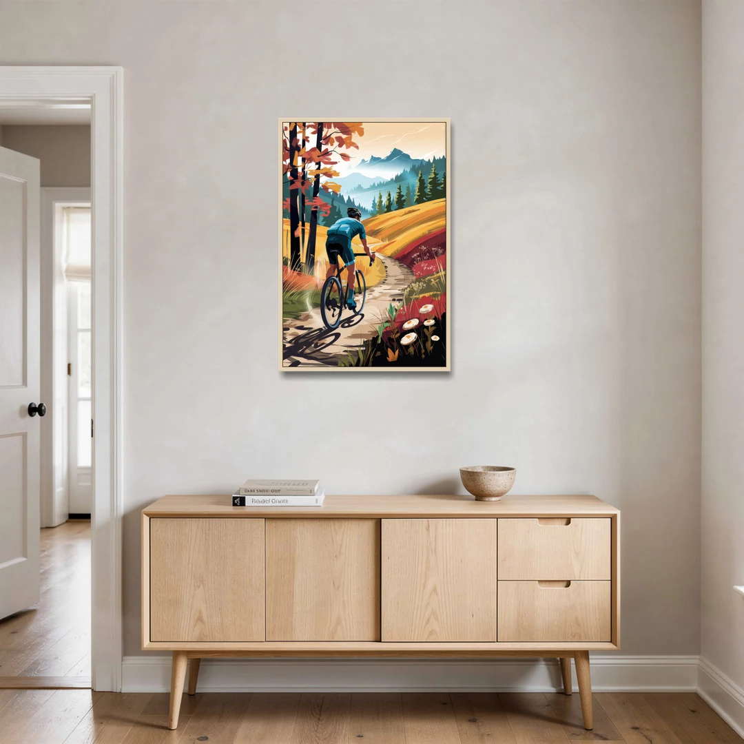Madison Bike Trails Adventure - Oak Framed Canvas Wall Art - Coffee Table - 24x36