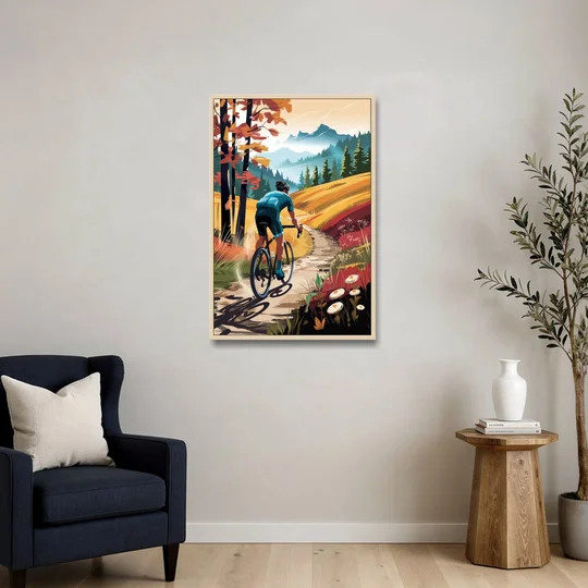 Madison Bike Trails Adventure - Oak Framed Canvas Wall Art - Sofa - 24x36