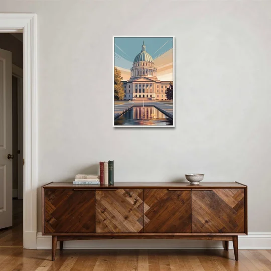 Madison Capitol Reflection - White Framed Canvas Wall Art - Coffee Table - 24x36