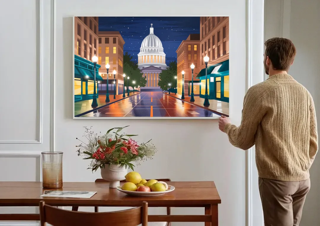 Madison Capitol Square Nights canvas wall art above a dining table