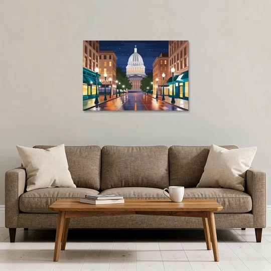 Madison Capitol Square Nights - Canvas Wall Art - Sofa - 36x24