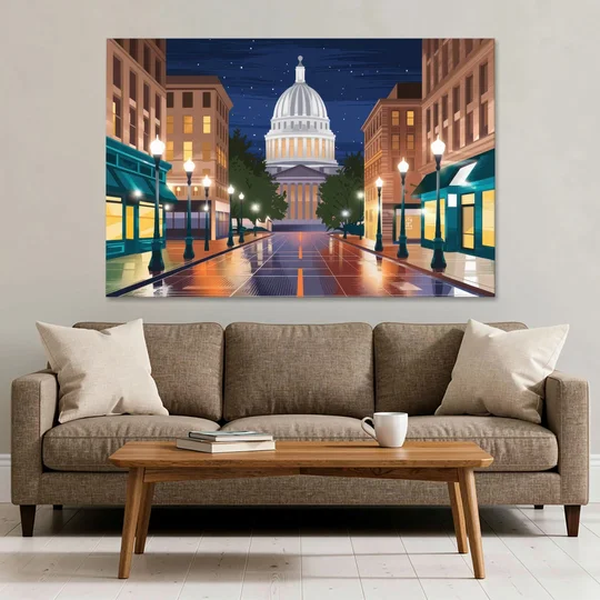 Madison Capitol Square Nights - Canvas Wall Art - Sofa - 60x40