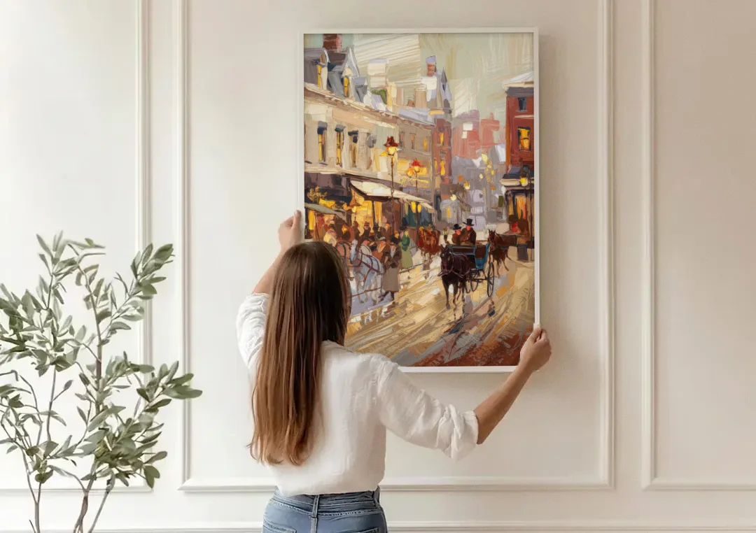 Madison Cultural Heritage canvas wall art being hung on a paneled wall