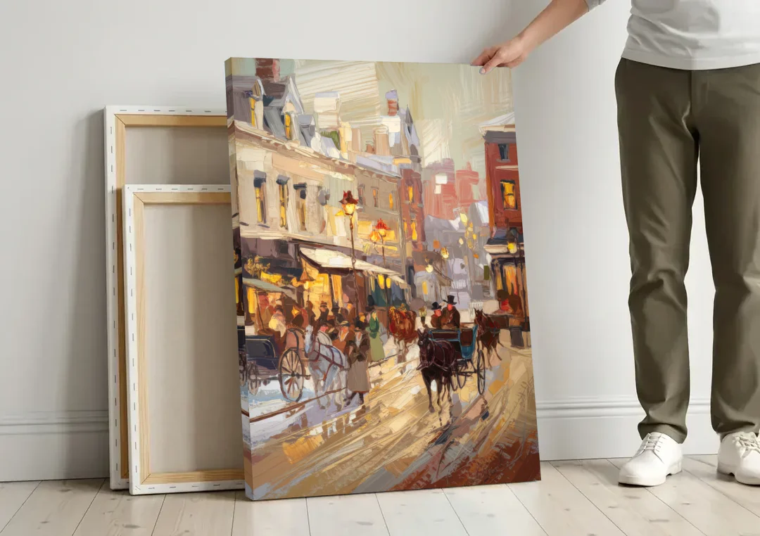Madison Cultural Heritage canvas wall art leaning against a wall next to blank canvases