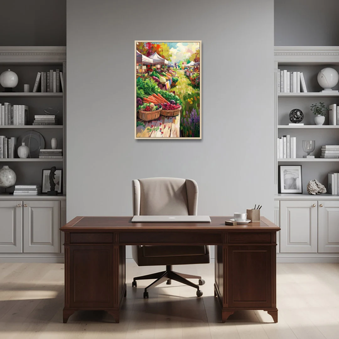 Madison Farmers Market Delight - Oak Framed Canvas Wall Art - Office - 24x36