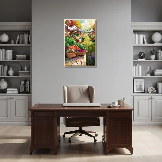 Madison Farmers Market Delight - Oak Framed Canvas Wall Art - Office - 24x36