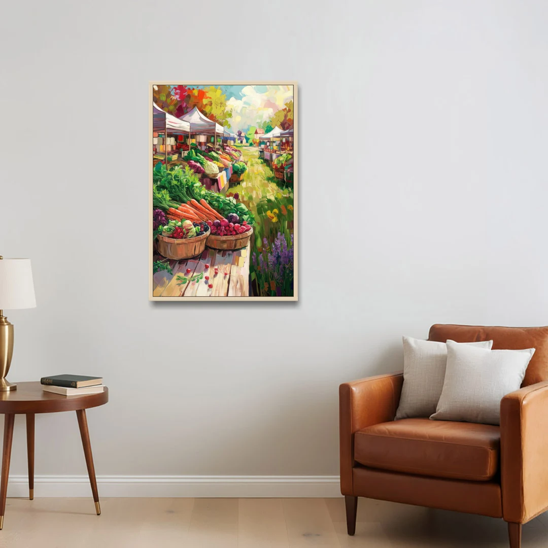 Madison Farmers Market Delight - Oak Framed Canvas Wall Art - Sofa - 24x36