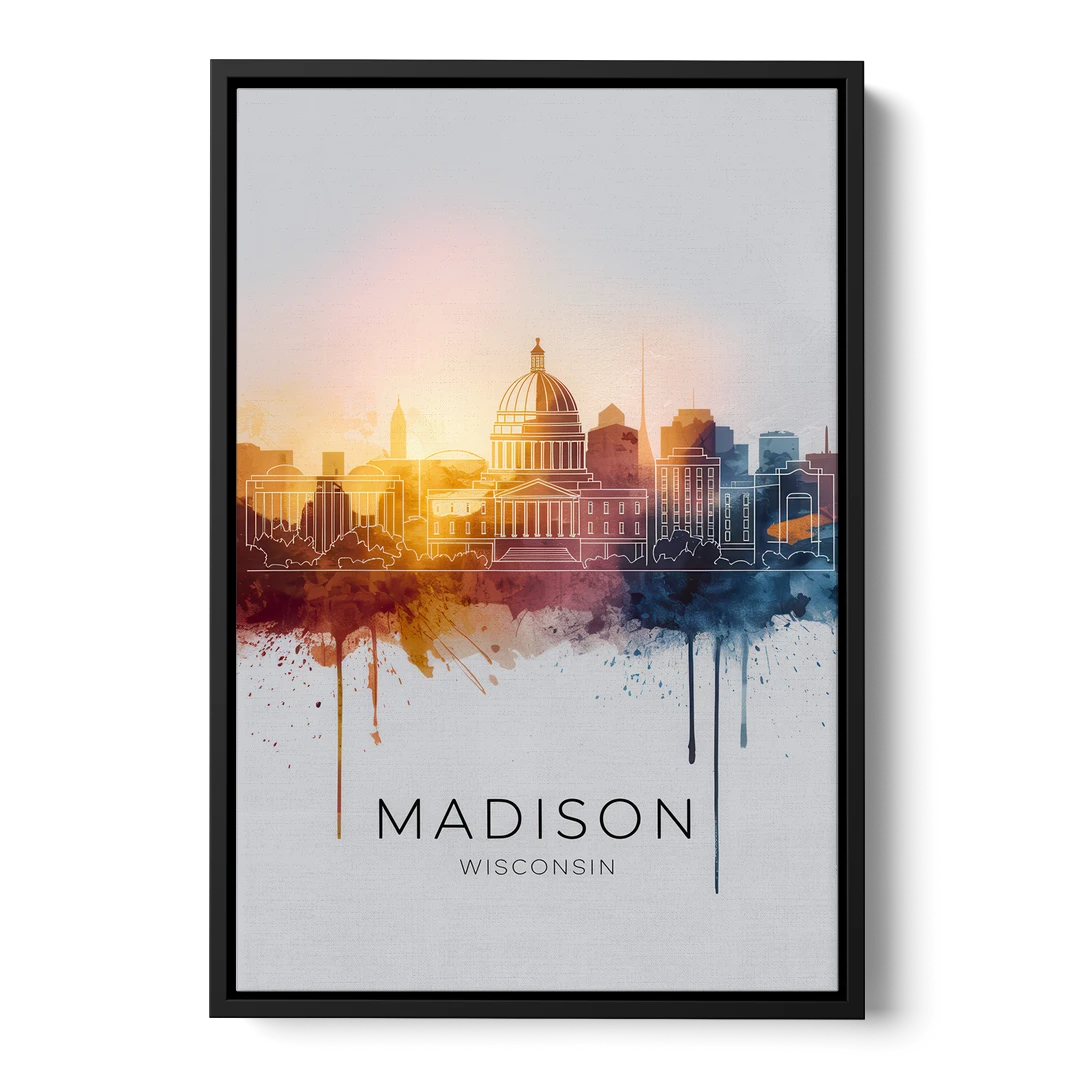 Madison Iconic Landmarks - Black Framed Canvas Wall Art - Front