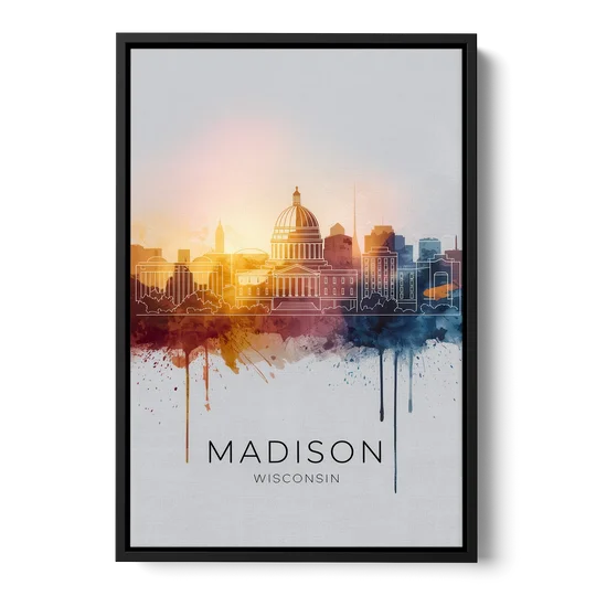 Madison Iconic Landmarks - Black Framed Canvas Wall Art - Front