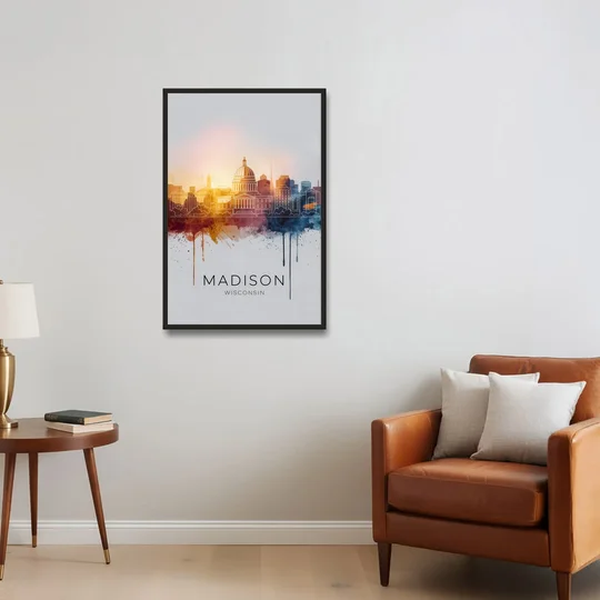Madison Iconic Landmarks - Black Framed Canvas Wall Art - Sofa - 24x36