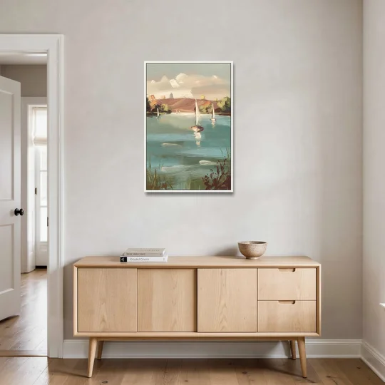 Madison Lake Mendota Serenity - White Framed Canvas Wall Art - Coffee Table - 24x36