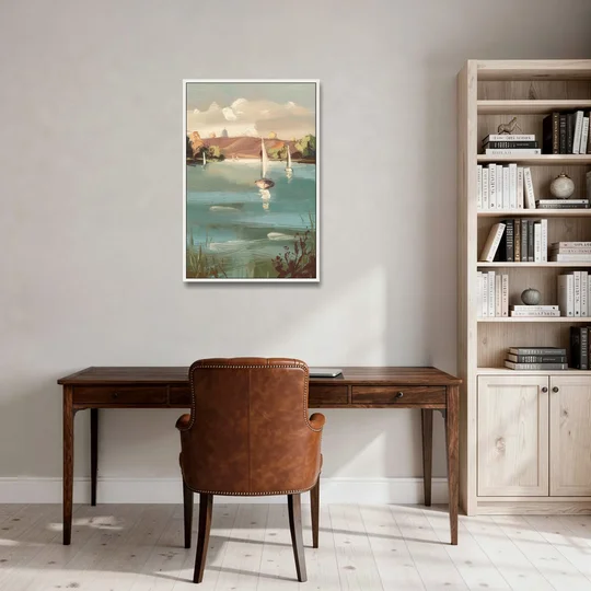 Madison Lake Mendota Serenity - White Framed Canvas Wall Art - Office - 24x36