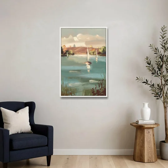 Madison Lake Mendota Serenity - White Framed Canvas Wall Art - Sofa - 24x36