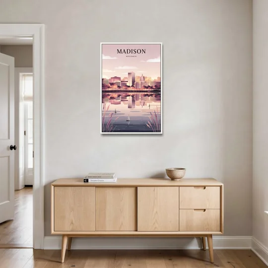 Madison Lake Monona Reflections - White Framed Canvas Wall Art - Coffee Table - 24x36