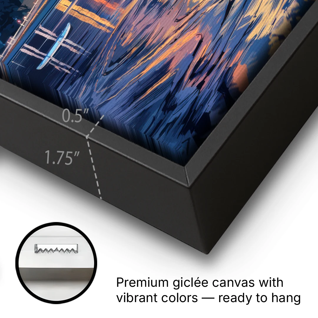 Madison Monona Terrace View - Black Framed Canvas Wall Art - Gallery Wrap Corner