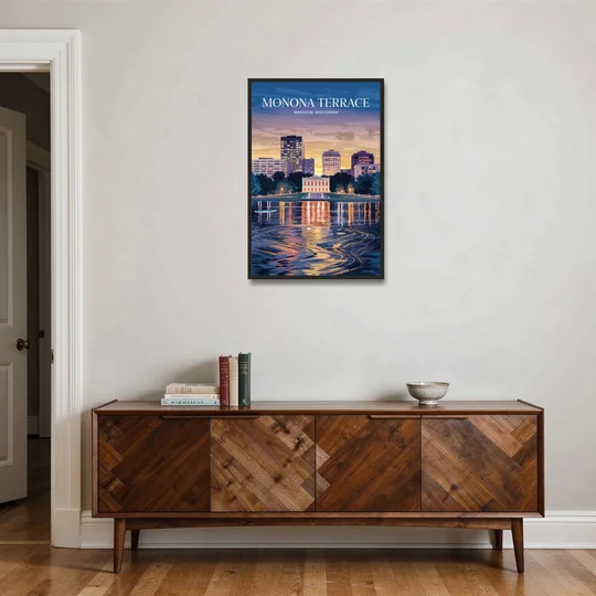 Madison Monona Terrace View - Black Framed Canvas Wall Art - Coffee Table - 24x36