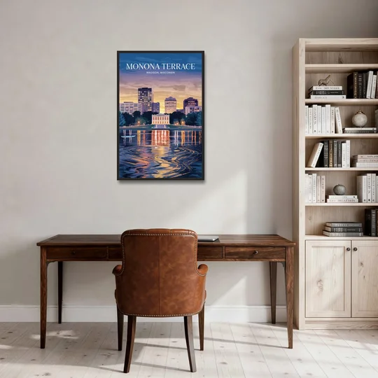 Madison Monona Terrace View - Black Framed Canvas Wall Art - Office - 24x36