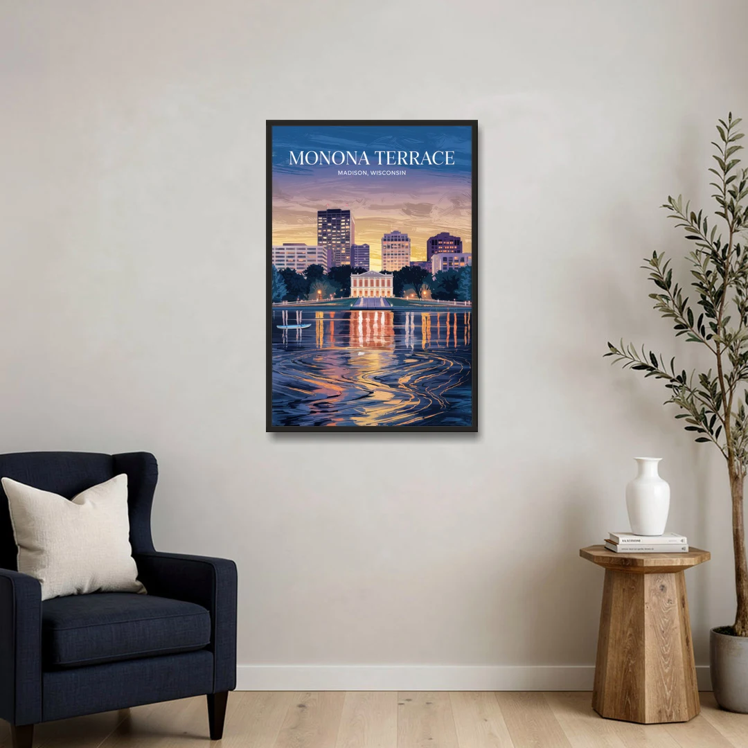Madison Monona Terrace View - Black Framed Canvas Wall Art - Sofa - 24x36