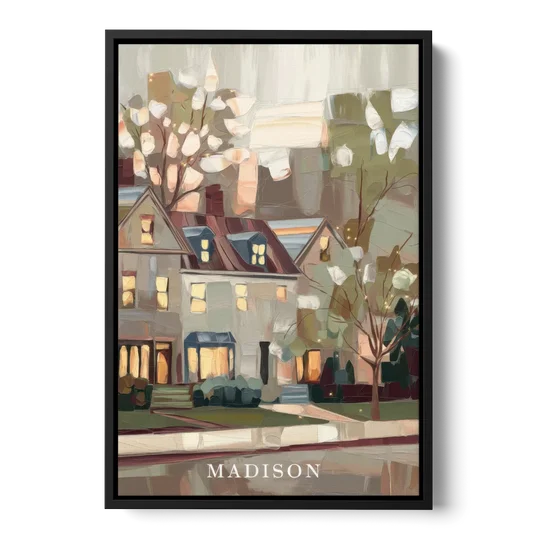 Madison Neighborhood Charm - Black Framed Canvas Wall Art - Front