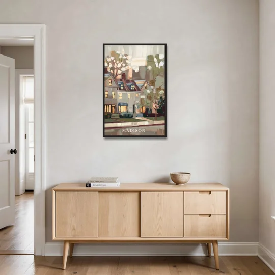 Madison Neighborhood Charm - Black Framed Canvas Wall Art - Coffee Table - 24x36