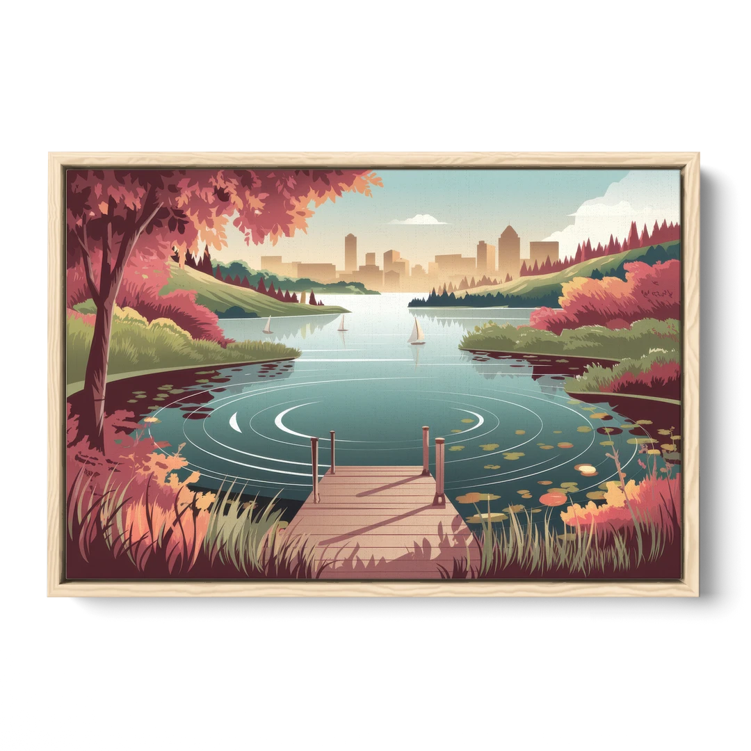 Madison Scenic Lakeshores - Oak Framed Canvas Wall Art - Front