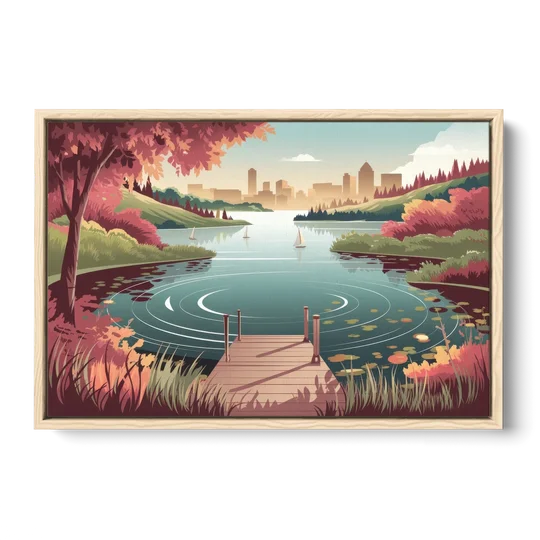 Madison Scenic Lakeshores - Oak Framed Canvas Wall Art - Front