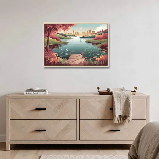Madison Scenic Lakeshores - Oak Framed Canvas Wall Art - Coffee Table - 36x24