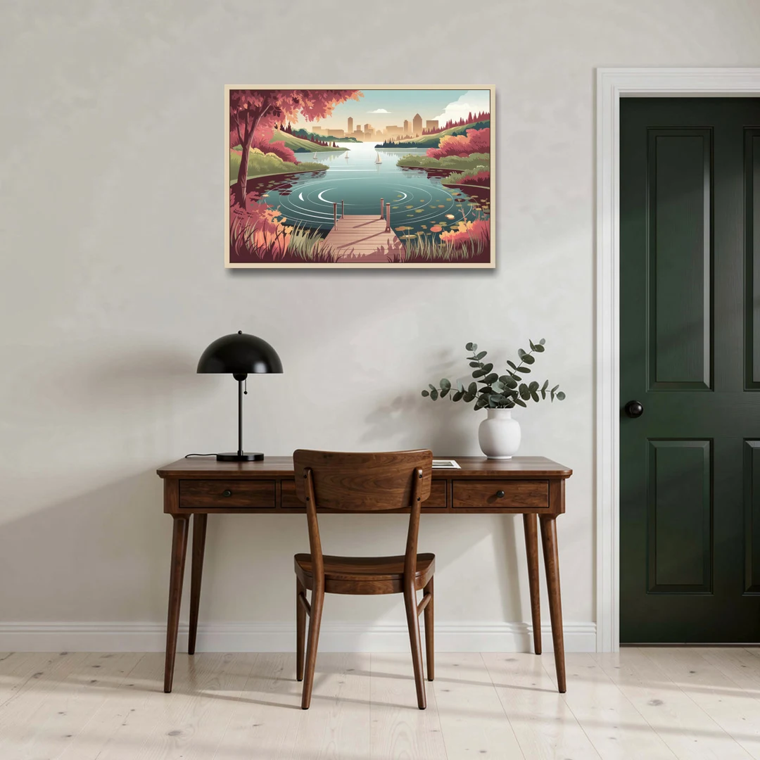 Madison Scenic Lakeshores - Oak Framed Canvas Wall Art - Office - 36x24