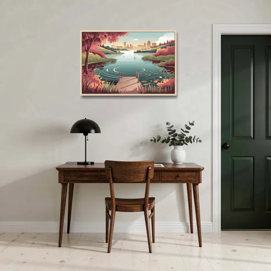 Madison Scenic Lakeshores - Oak Framed Canvas Wall Art - Office - 36x24