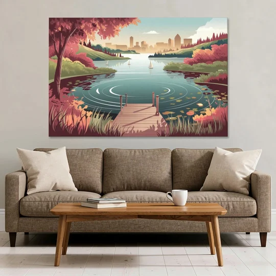 Madison Scenic Lakeshores - Canvas Wall Art - Sofa - 60x40