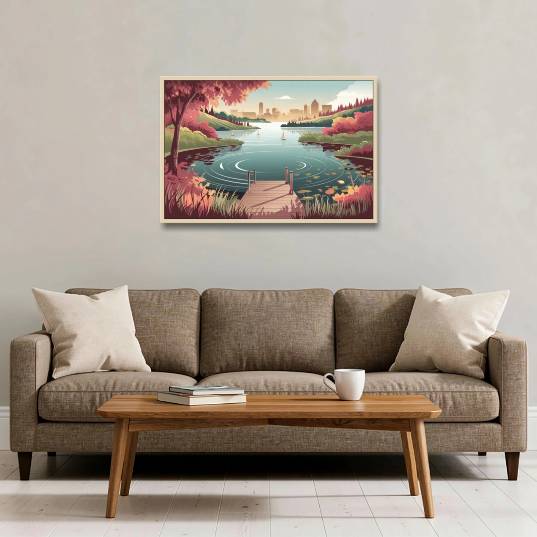 Madison Scenic Lakeshores - Oak Framed Canvas Wall Art - Sofa - 36x24