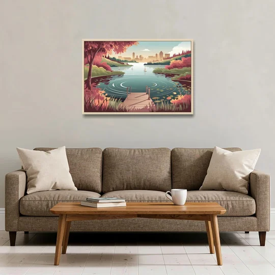 Madison Scenic Lakeshores - Oak Framed Canvas Wall Art - Sofa - 36x24