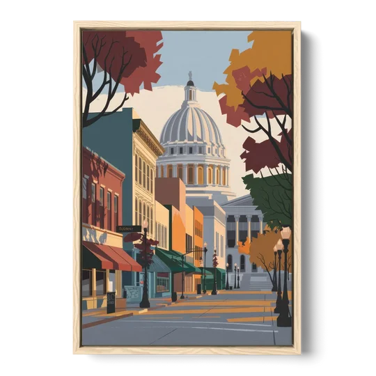 Madison State Street Vibes - Oak Framed Canvas Wall Art - Front