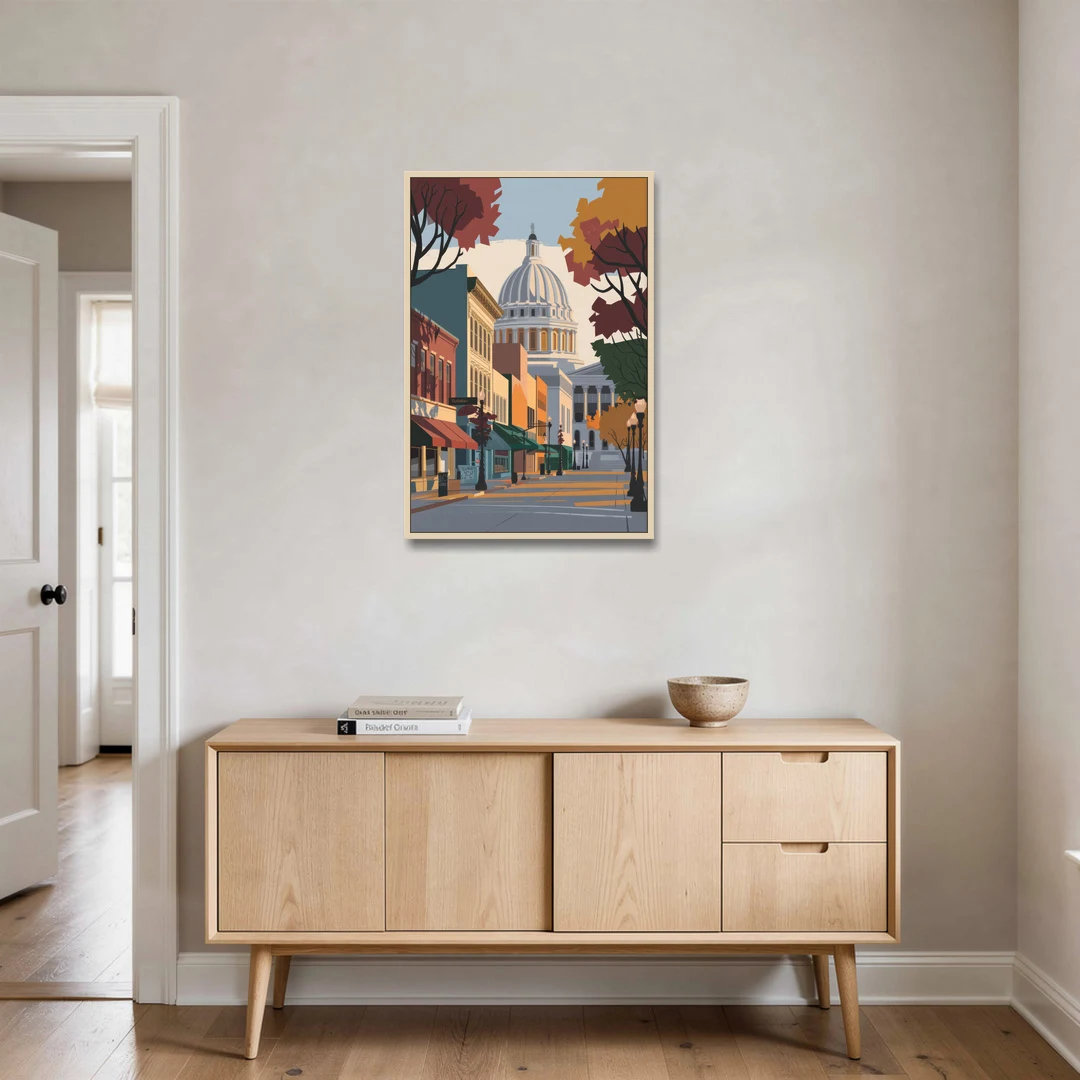 Madison State Street Vibes - Oak Framed Canvas Wall Art - Coffee Table - 24x36
