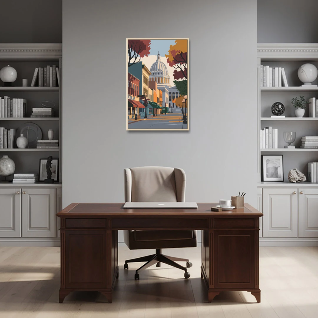 Madison State Street Vibes - Oak Framed Canvas Wall Art - Office - 24x36