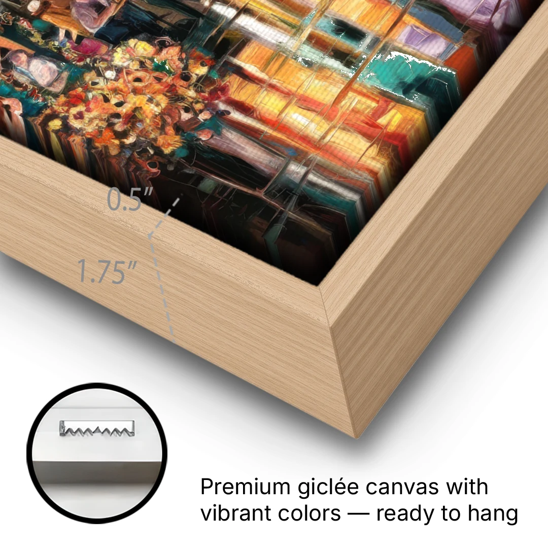 Madison Summer Festival Scene - Oak Framed Canvas Wall Art - Gallery Wrap Corner