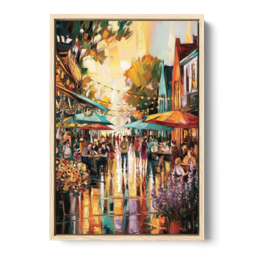 Madison Summer Festival Scene - Oak Framed Canvas Wall Art - Front