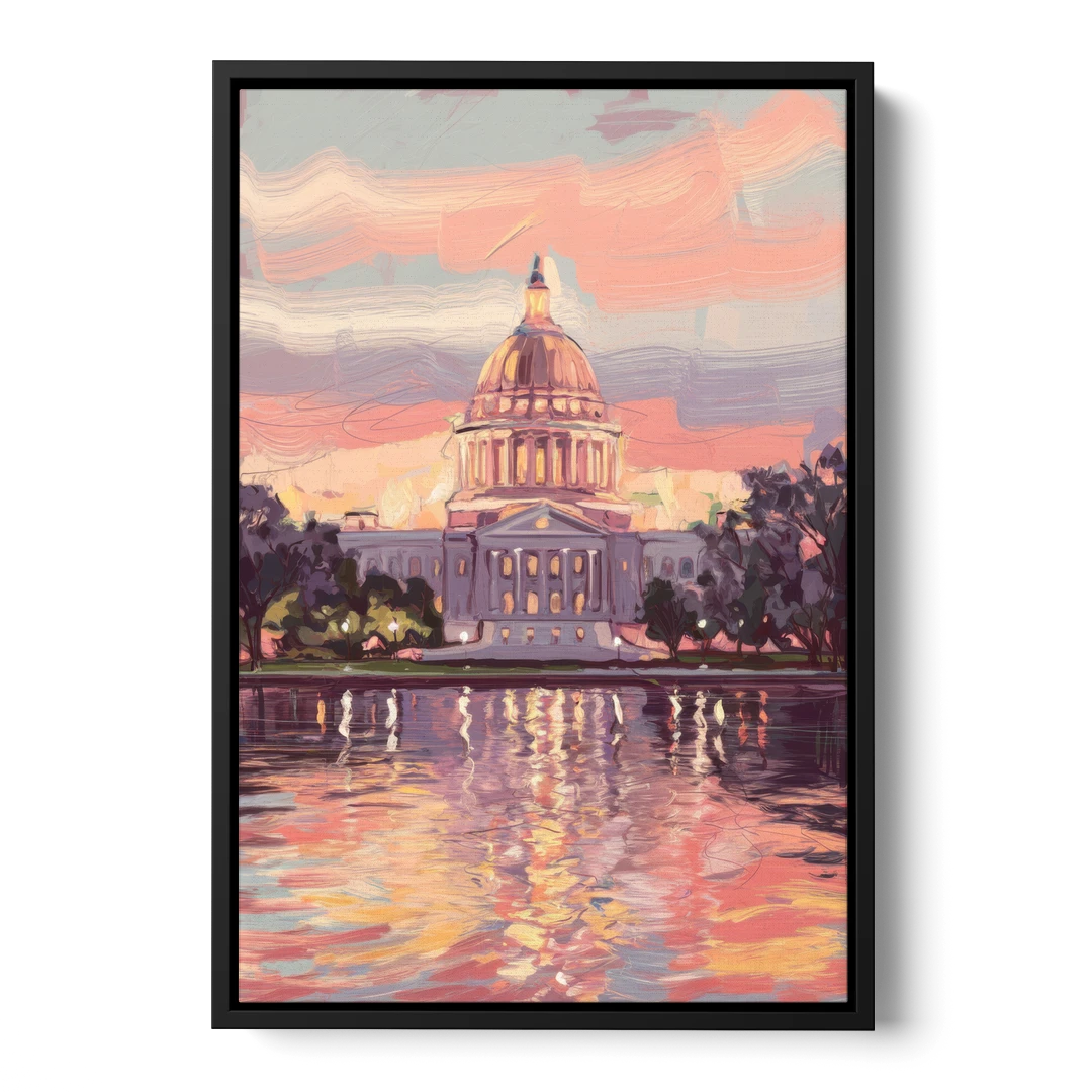 Madison Sunset Over Capitol - Black Framed Canvas Wall Art - Front