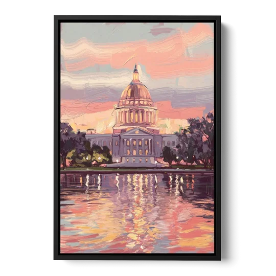 Madison Sunset Over Capitol - Black Framed Canvas Wall Art - Front